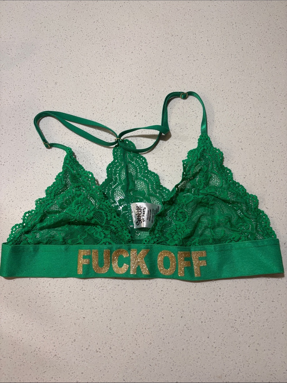 F Off Spencer’s Green Lace Bralette with Gold Accent Band